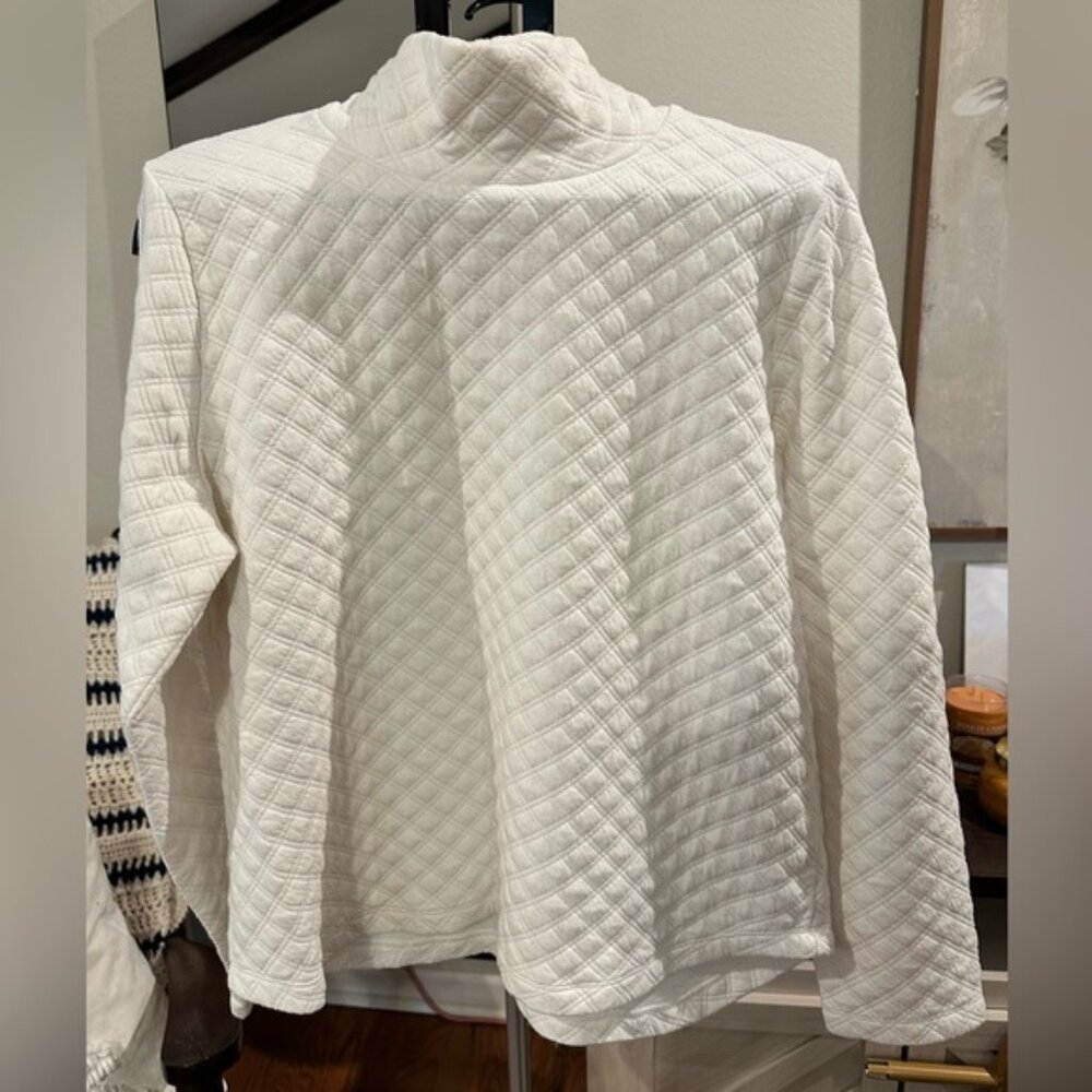 Ivory/Cream Quilted Long Sleeve Mock Neck Top